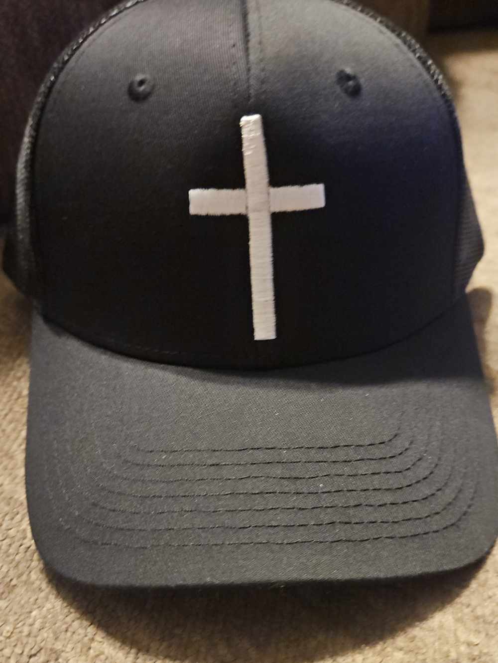 Black Baseball Cap with White Cross Embroidery - Men's Hat